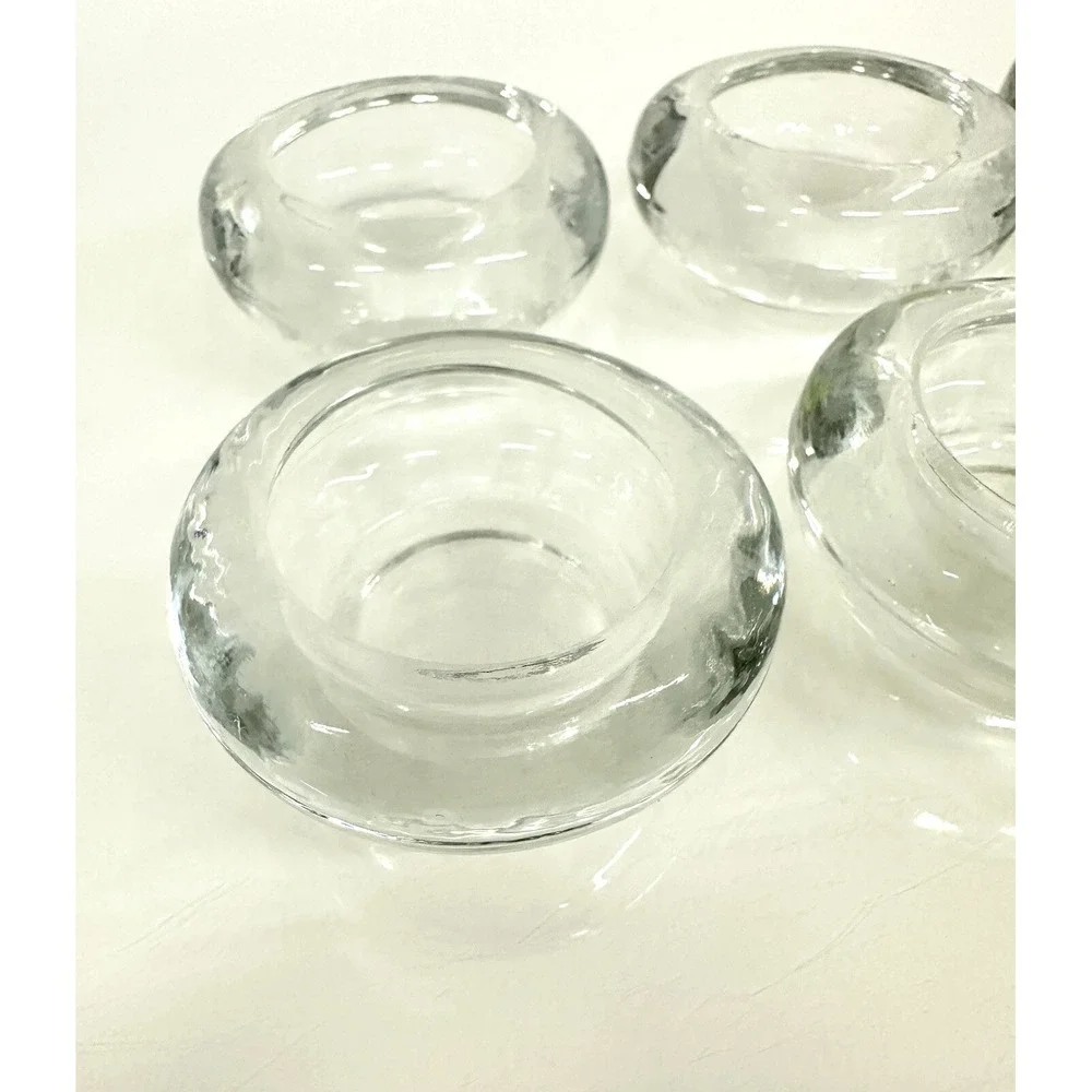 Heavy Glass Round Tea Light Candle Holders Mid Century Modern Art DECO Lot of 8